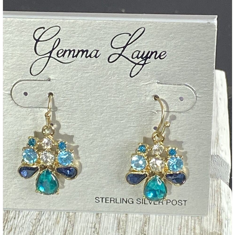 NWT Gemma Layne Sterling Vermeil Earrings Multicolor Rhinestones Dangle Cluster
